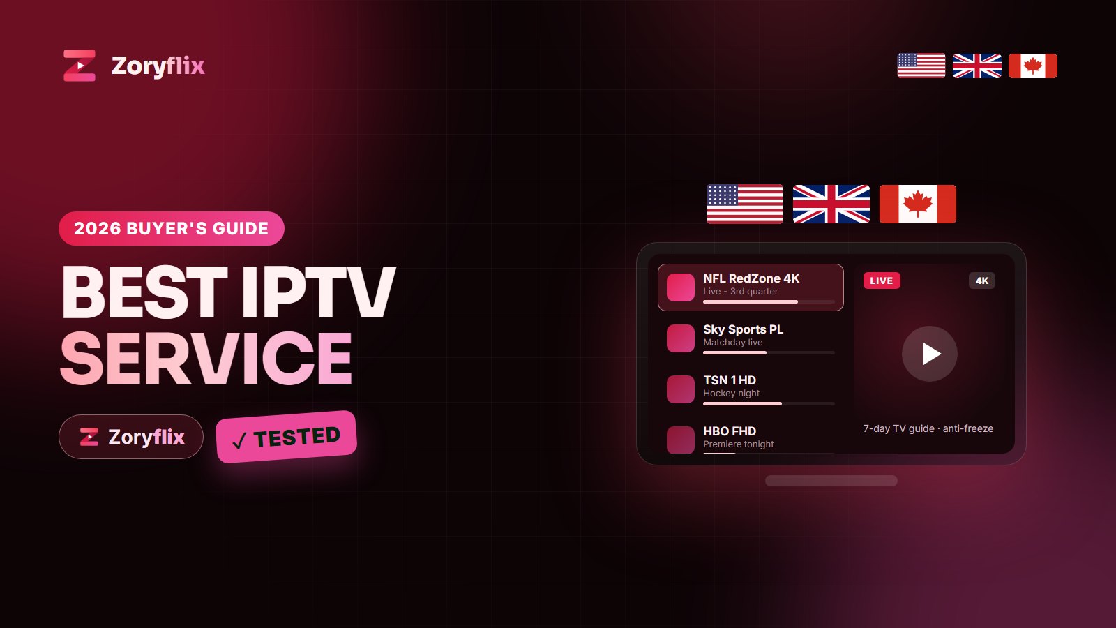 Best IPTV service 2026 for the USA, UK and Canada - Zoryflix