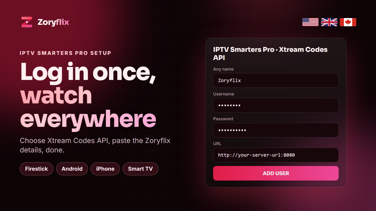 IPTV Smarters Pro setup with Zoryflix