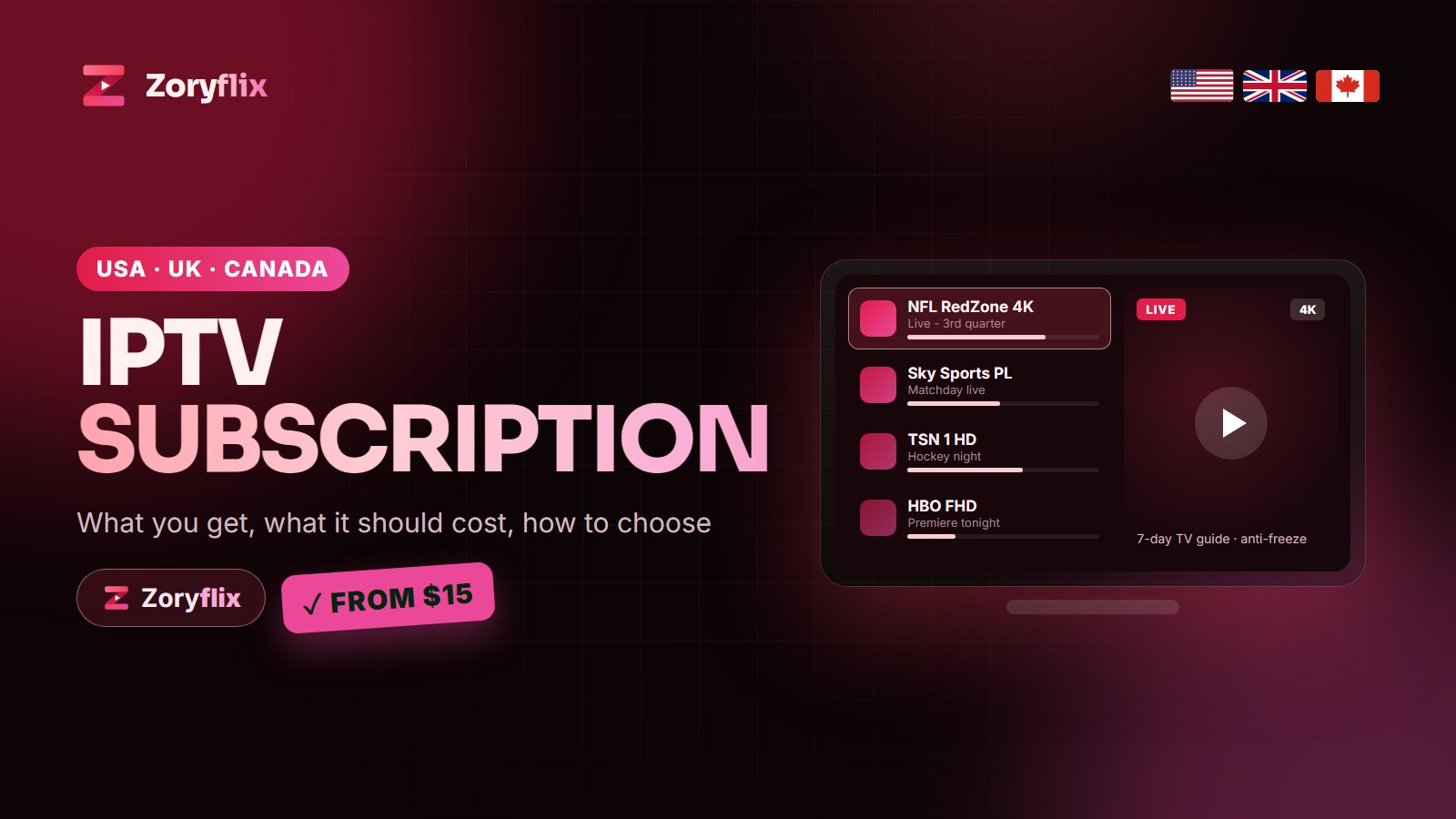 IPTV subscription 2026 for the USA, UK and Canada - Zoryflix