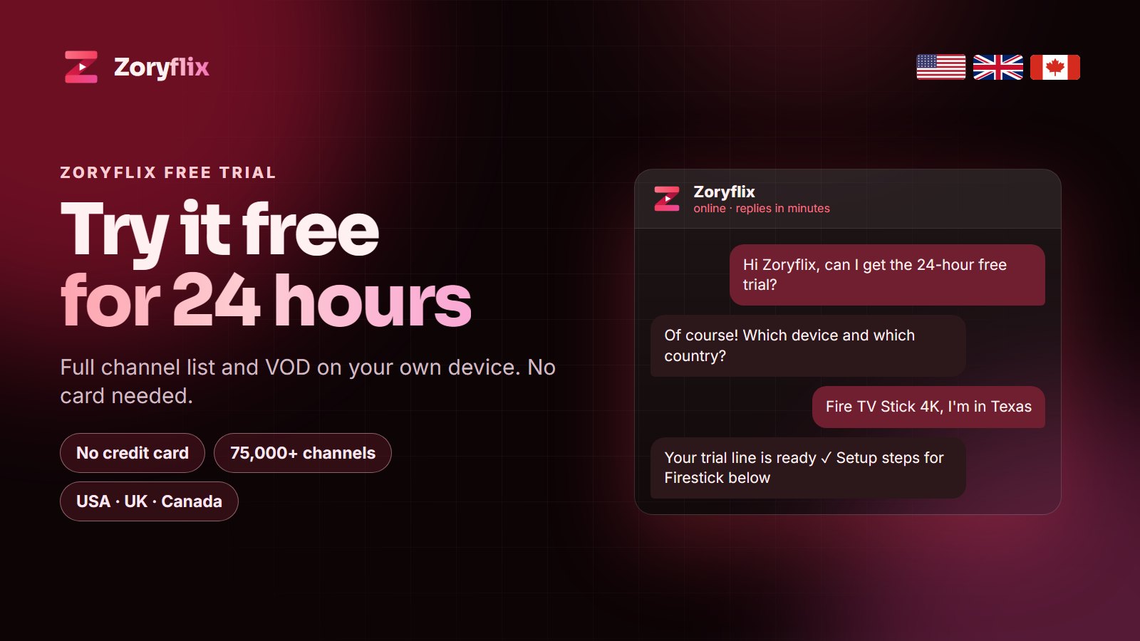 Zoryflix free trial: 24 hours, no card, USA, UK and Canada