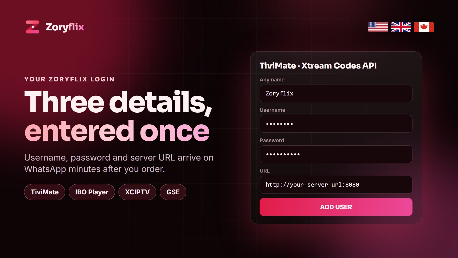 Zoryflix Xtream Codes login: username, password and server URL